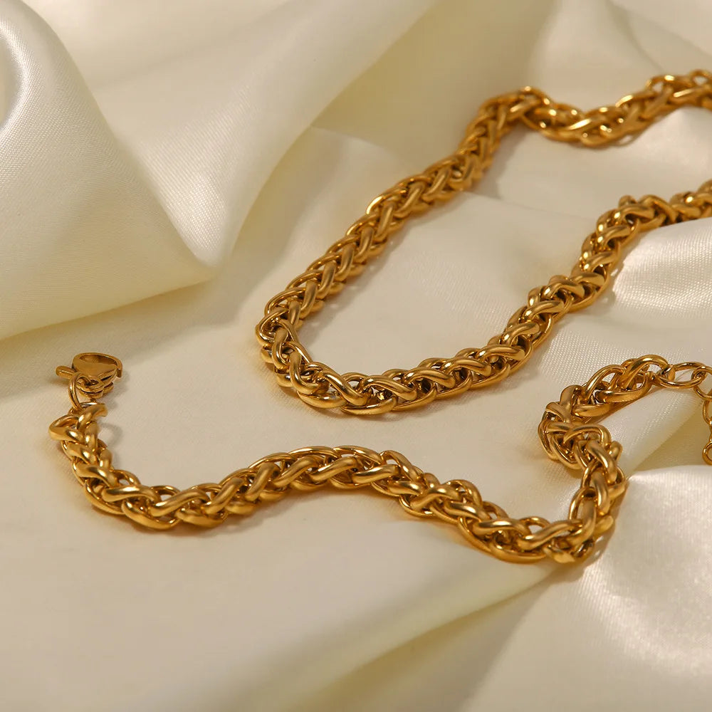 💫 18K Gold Plated Geometric Circle Jewelry Set – Necklace & Bracelet | طقم مجوهرات دائري هندسي مطلي ذهب عيار 18 – عقد وسوار نسائي