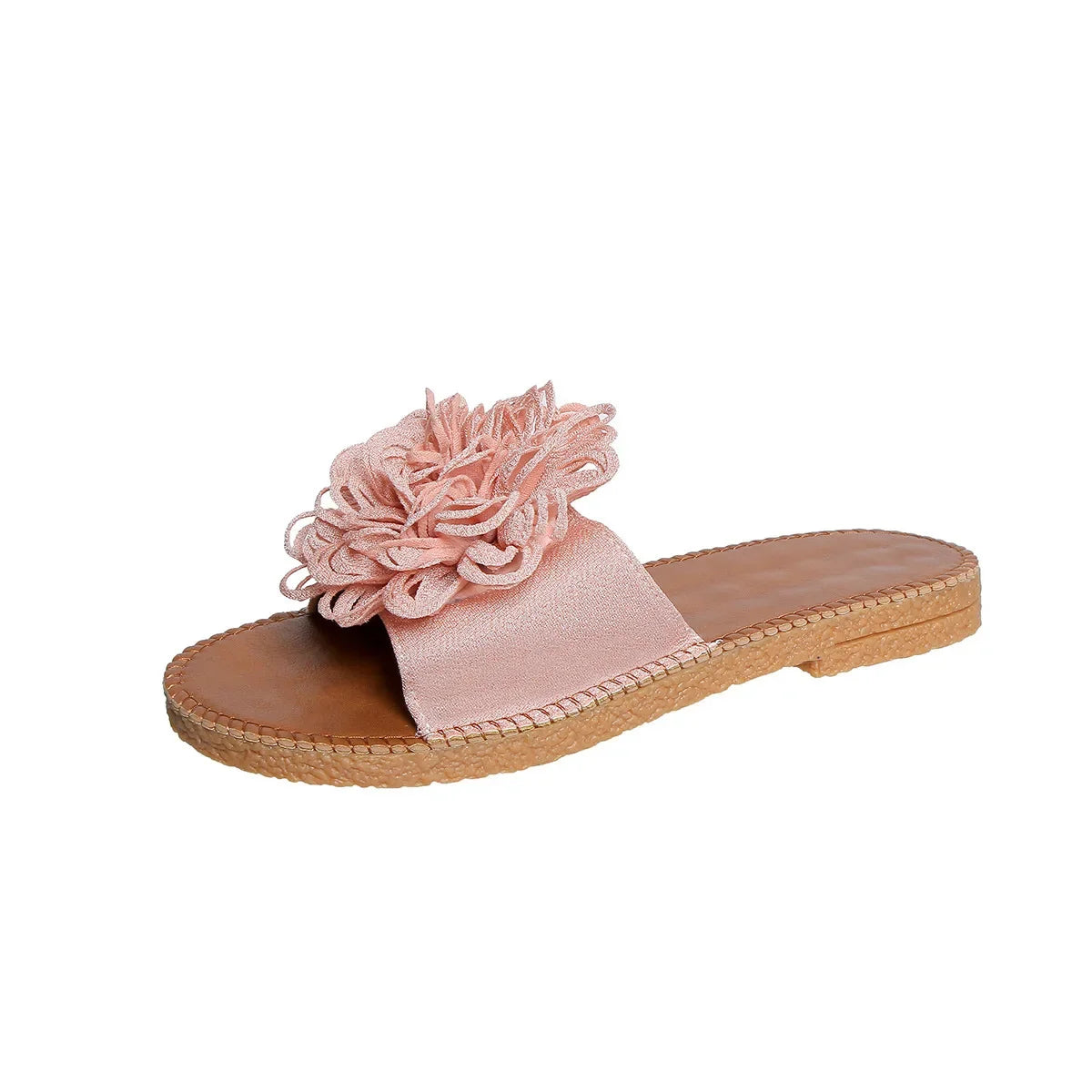 Women’s Floral Flat Summer Slippers – Casual Open-Toe Pink Dress Sandals for Walking & Outdoor Wear | شباشب نسائية مسطحة بزهرة صيفية – صنادل أنيقة مفتوحة للمشي والاستخدام الخارجي باللون الوردي