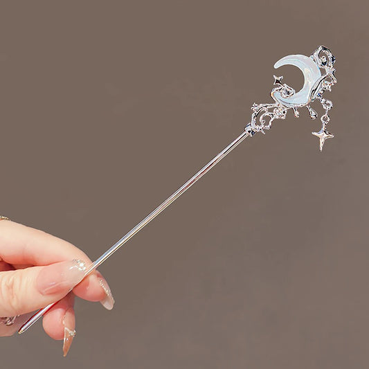 🌟 Vintage Moonstone Star & Moon Hair Sticks for Women 🌙 – Chinese Style Tassel Hairpins | عيدان شعر نسائية مزينة بأحجار مونستون وتصميم نجوم وقمر – دبوس شعر صيني مع شراشيب أنيقة