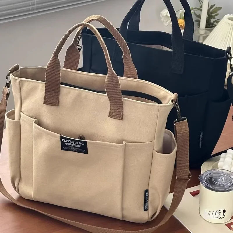 👜 Canvas Women’s Tote Bag – Large-Capacity Casual Shoulder Handbag | حقيبة نسائية قماشية عملية – بتصميم بسيط وسعة كبيرة للجامعة أو العمل