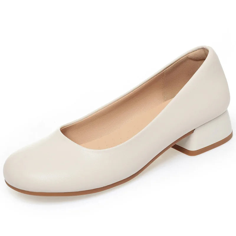 Women’s Soft Leather Square Heel Shoes – 3cm Comfortable Office Loafers for Spring & Fall 2025 | حذاء نسائي من الجلد الطري بكعب مربع 3 سم – أنيق ومريح للمكتب ومناسب للربيع والخريف