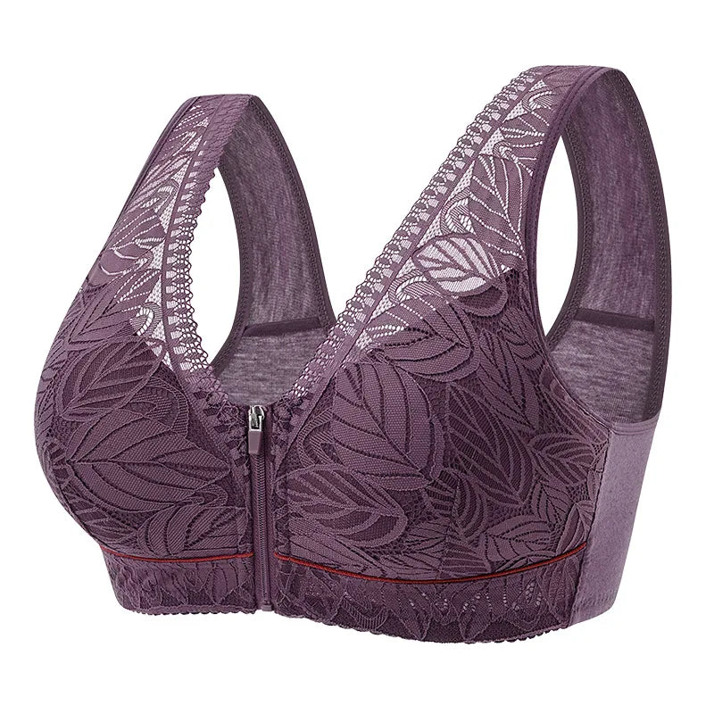 Front Zipper Cotton Lace Bra – Breathable Wireless Tank-Style Bra for Women, Large Size | سوتيان نسائي قطني بسحاب أمامي – مريح بدون سلك، بتصميم تانك ودانتيل، متوفر بمقاسات كبيرة