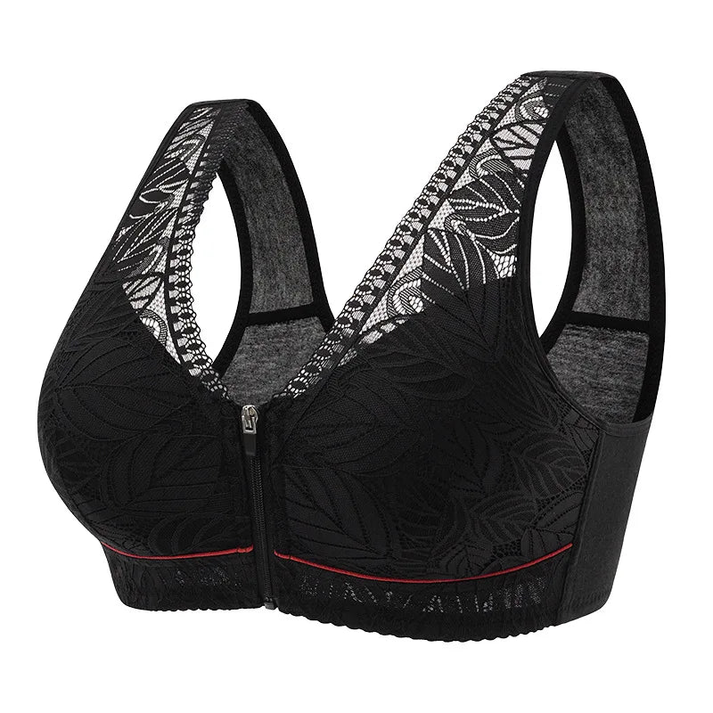 Front Zipper Cotton Lace Bra – Breathable Wireless Tank-Style Bra for Women, Large Size | سوتيان نسائي قطني بسحاب أمامي – مريح بدون سلك، بتصميم تانك ودانتيل، متوفر بمقاسات كبيرة