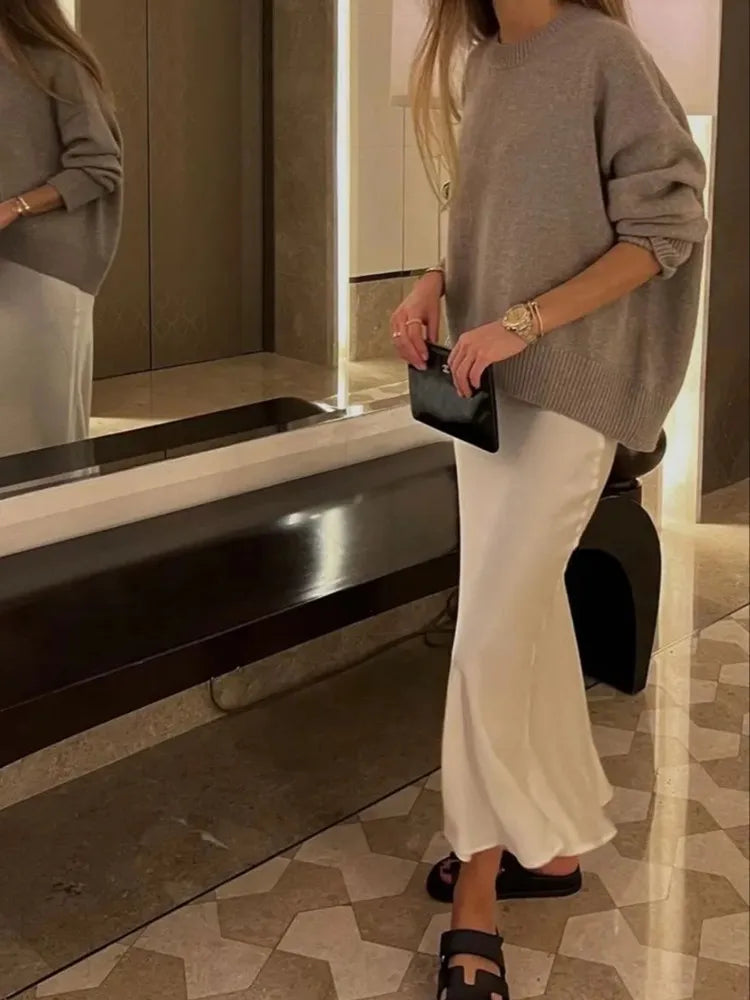 💼 Elegant Satin Midi Skirt for Women 👠 – 2024 High Waist Summer Office & Casual Style | تنورة ساتان نسائية أنيقة – خصر عالي، بطول ميدي لصيف 2024 والمناسبات الرسمية