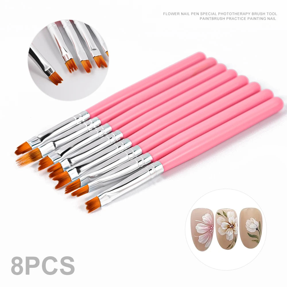 9pcs DIY Brush Nail Art Brush Set Acrylic Lace Ombre Design Nail UV Gel Painting Drawing Flowers Pen Manicure Salon Tools Suit