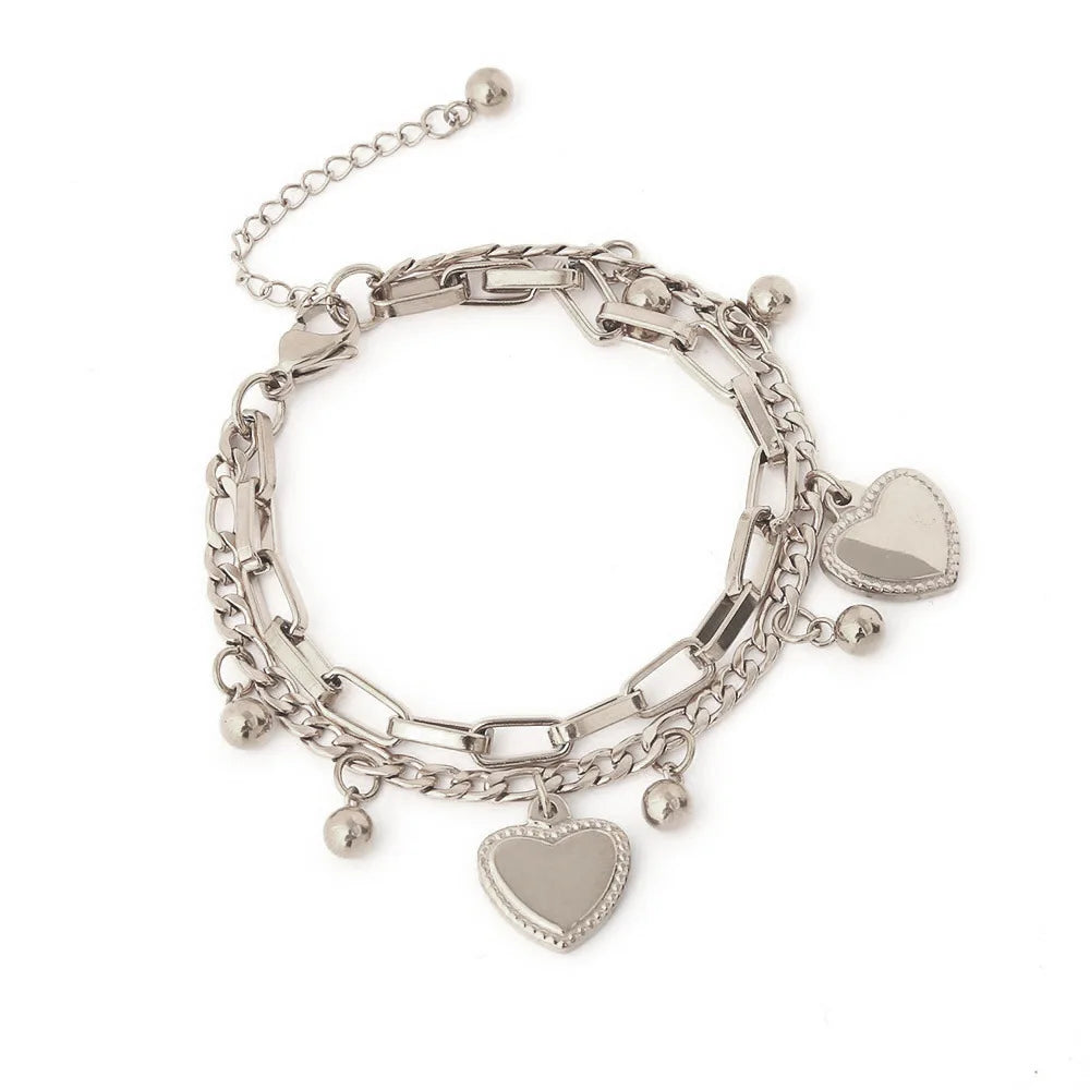 1PC Women's Fashion Trend Zinc Alloy Multilayer Steel Ball Love Bracelet Travel, Date, Banquet, Party, Festival Dressing Gifts