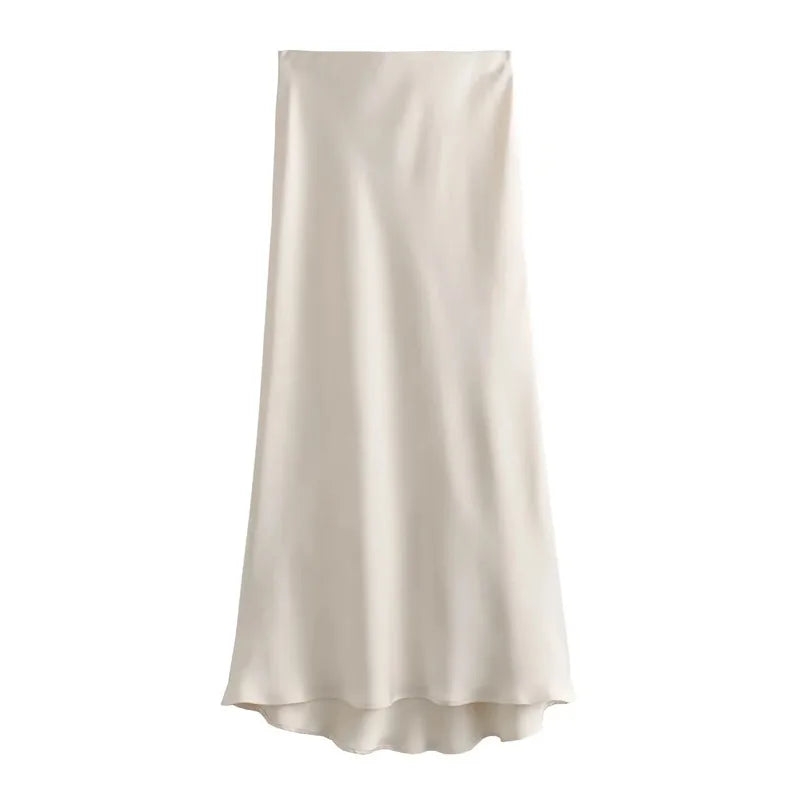 💼 Elegant Satin Midi Skirt for Women 👠 – 2024 High Waist Summer Office & Casual Style | تنورة ساتان نسائية أنيقة – خصر عالي، بطول ميدي لصيف 2024 والمناسبات الرسمية