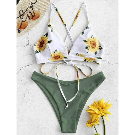 🌻 Sunflower Push-Up Bikini Set – Bandage Style Swimsuit 2025 | بكيني عباد الشمس بوش أب نسائي 2025 – تصميم حبال أنيق ومبطن لإطلالة جريئة على الشاطئ
