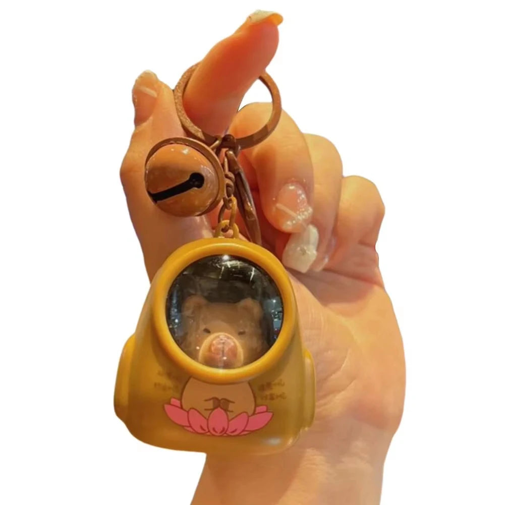 Creative Kapibala Luminous Keychain Cute Cartoon Space Capsule Capybara Keyring Schoolbag Pendant Trinket Friend Gift