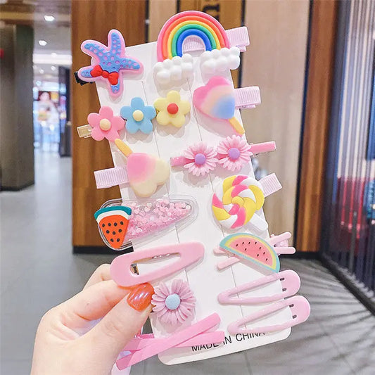 14Pcs Cartoon Baby Girl Hair Clip Set | طقم مشابك شعر كرتونية للبنات – 14 قطعة
