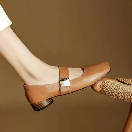 2025 Women’s Retro Round Toe Low Heel Shoes – Shallow Slip-On Casual Flats for Spring & Autumn | حذاء نسائي كلاسيكي 2025 بطرف دائري وكعب منخفض – تصميم سهل اللبس بنعل مقاوم للمشي اليومي في الربيع والخريف
