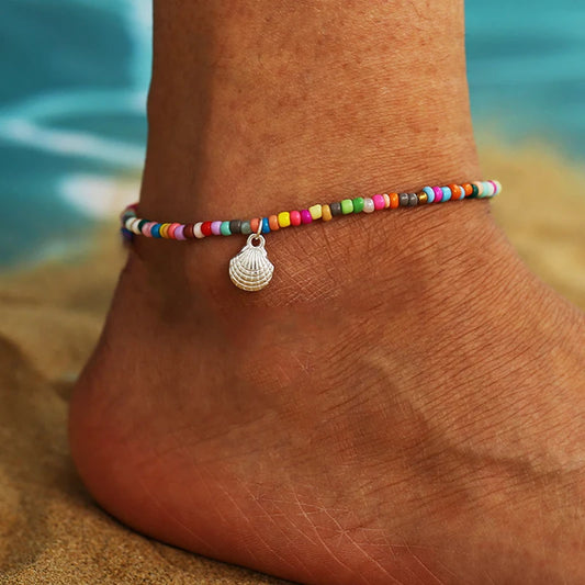 ✨ Bohemian Turkish Eye Charm Anklet – Colorful Butterfly, Flower & Shell Jewelry 🔷 خلخال بوهيمي مزين بعيون تركية وأشكال فراشة وزهرة وصدف – إكسسوار صيفي للنساء