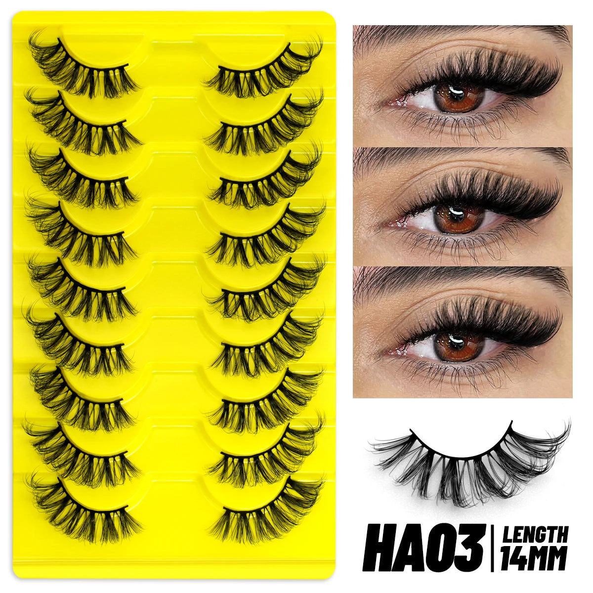 رموش نصفية ناعمة بتأثير عيون القطة - GROINNEYA Soft Half Cat Eye False Eyelashes (5/7/10 Pairs)