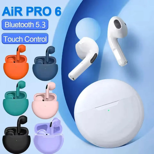🎧 New Air Pro 6 TWS Wireless Earbuds 🔊 – Bluetooth Headphones with Mic for iPhone & Android | سماعات Air Pro 6 اللاسلكية – بتقنية TWS وبلوتوث مع مايك للجوالات