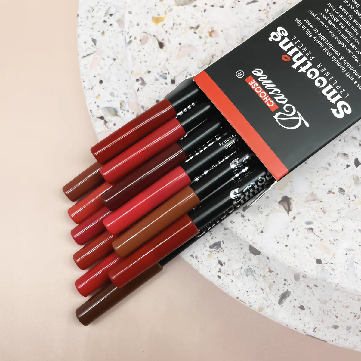 12-Piece Long-Lasting Lipstick Gift Set – Includes Matte Lip Gloss & Professional Lip Liner Pencil | طقم روج 12 قطعة ثابت – مع قلوس مطفي وقلم تحديد احترافي، مثالي كهدية للنساء