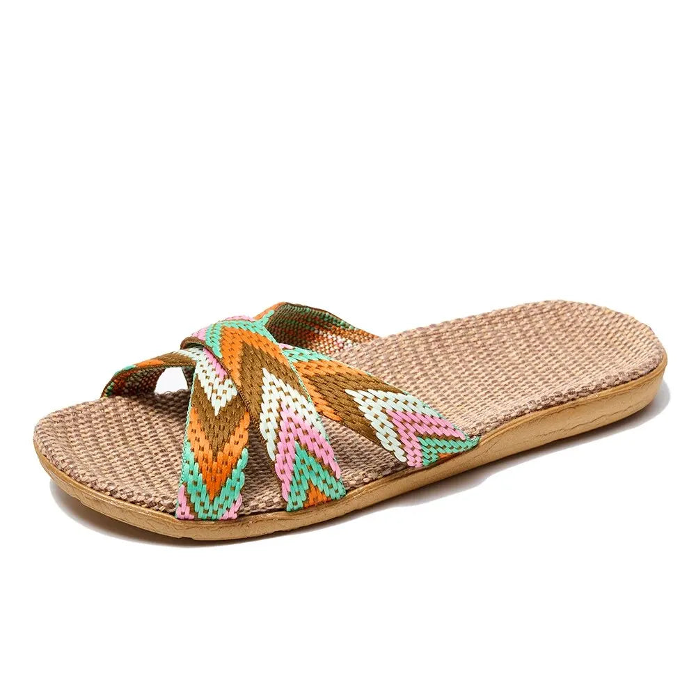 Women’s Lightweight Linen Indoor Slippers – Breathable Home Shoes for Ladies & Couples | شباشب منزلية نسائية خفيفة من الكتان – مريحة وقابلة للتهوية للاستخدام المنزلي للأزواج