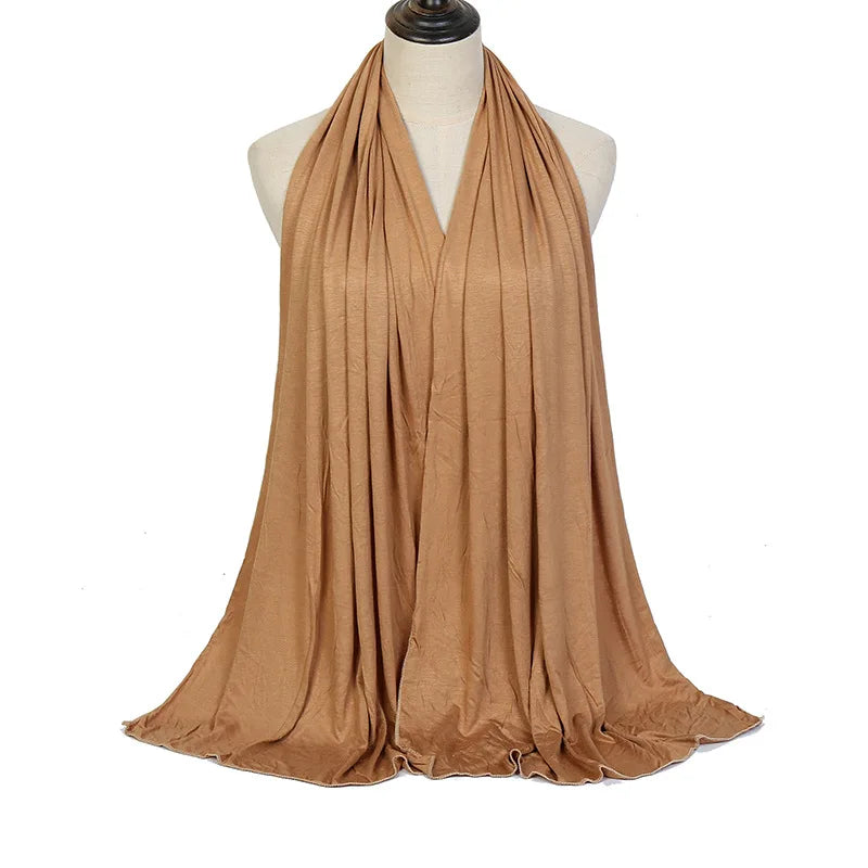 🌙 Modal Cotton Jersey Hijab Scarf 🧣 – Soft Plain Long Head Wrap for Women (170x60cm) | حجاب شيفون قطني ناعم – شال طويل سادة بربطة مرنة للنساء (170×60 سم)