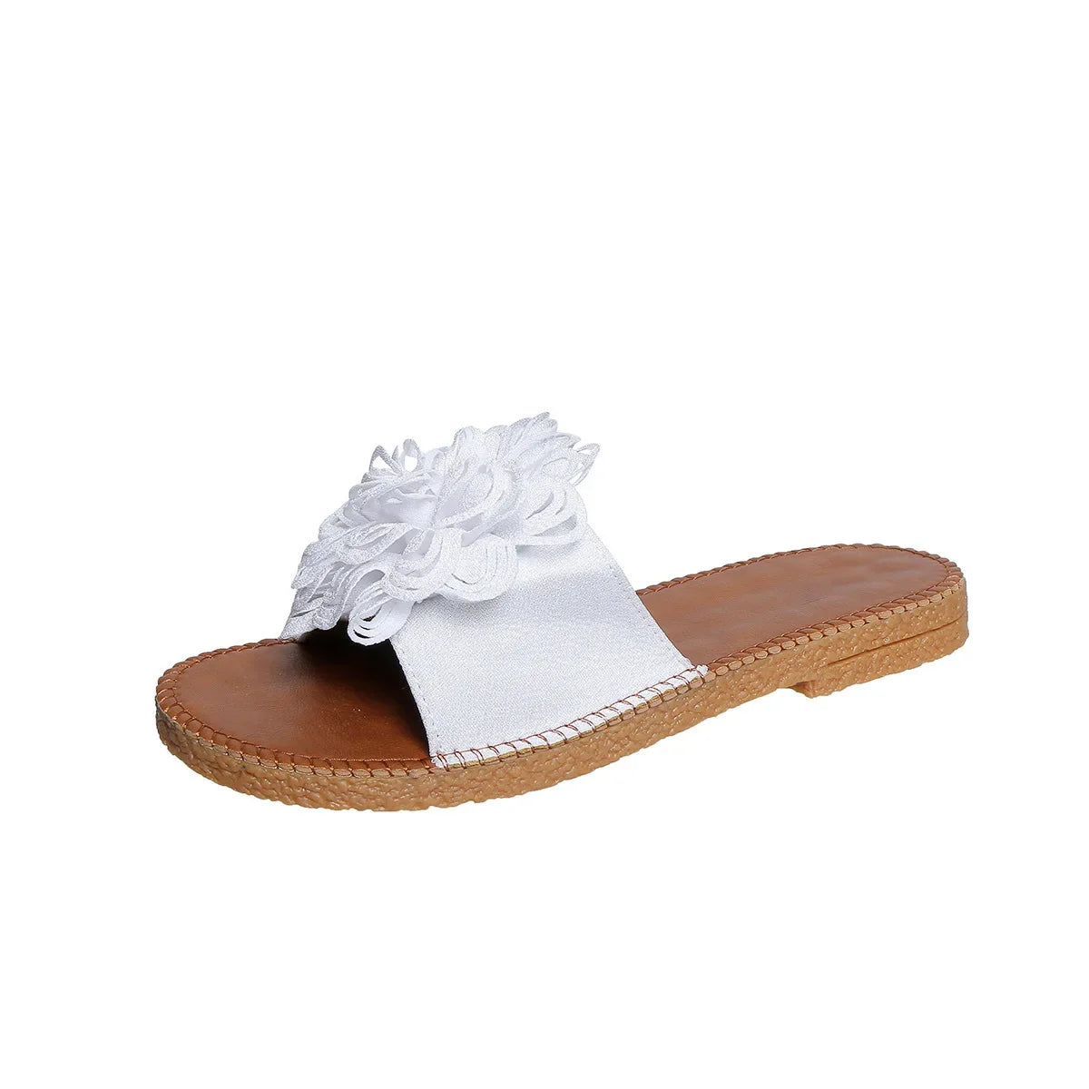 Women’s Floral Flat Summer Slippers – Casual Open-Toe Pink Dress Sandals for Walking & Outdoor Wear | شباشب نسائية مسطحة بزهرة صيفية – صنادل أنيقة مفتوحة للمشي والاستخدام الخارجي باللون الوردي