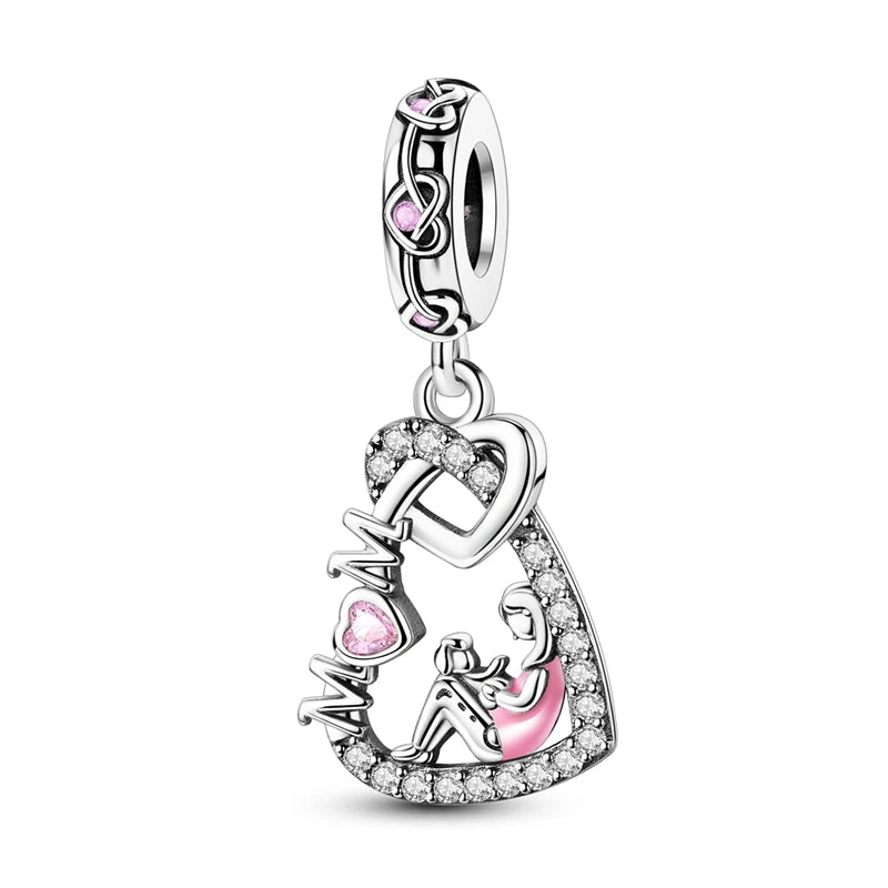 ✨ 925 Sterling Silver Mom & Daughter Heart Charm – Fits Pandora Bracelets 🔷 تعليقة قلب للأم والابنة من الفضة الإسترلينية 925 – مناسبة لأساور باندورا