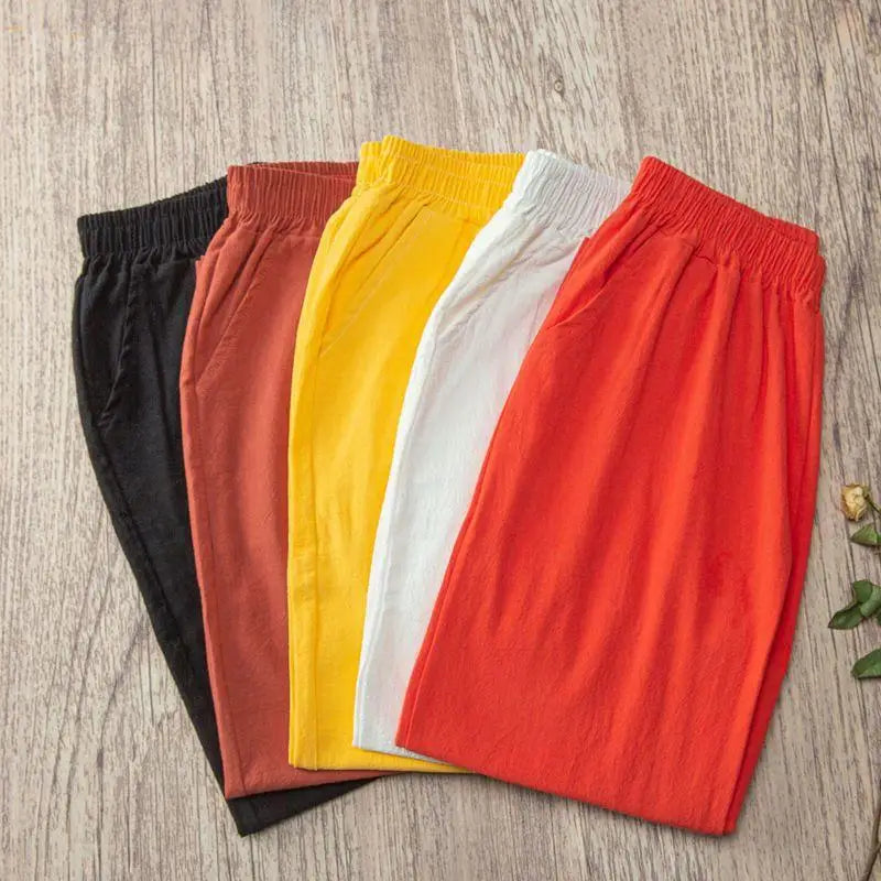🌞 Women’s Cotton-Linen Harem Pants 👖 – Summer Loose Casual 9/10 Length Trousers with Elastic Waist | بنطال نسائي حريم صيفي واسع – قطن وكتان بخصر مطاطي وقصة 9/10 مريحة وأنيقة