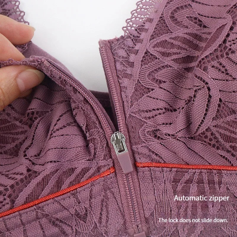 Front Zipper Cotton Lace Bra – Breathable Wireless Tank-Style Bra for Women, Large Size | سوتيان نسائي قطني بسحاب أمامي – مريح بدون سلك، بتصميم تانك ودانتيل، متوفر بمقاسات كبيرة