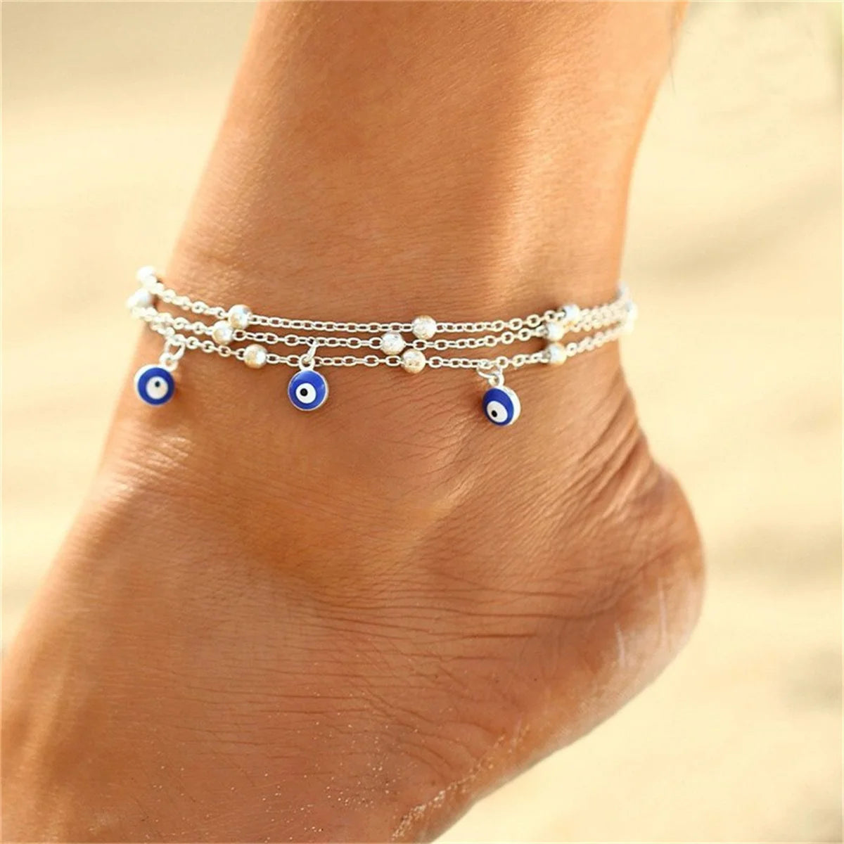 ✨ Turkish Evil Eye Tassel Anklet – Bohemian Lucky Foot Jewelry for Women 🔷 خلخال شرابة بوهيمي بعين الحسود التركية – إكسسوار حظ أنيق للقدم للنساء