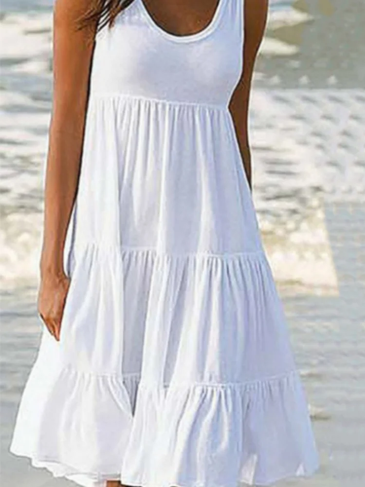 ✨ Summer Sleeveless Casual Dress – Solid Color & Flowy Fit | فستان نسائي صيفي بدون أكمام بلون سادة – مريح وأنيق لإطلالة خفيفة