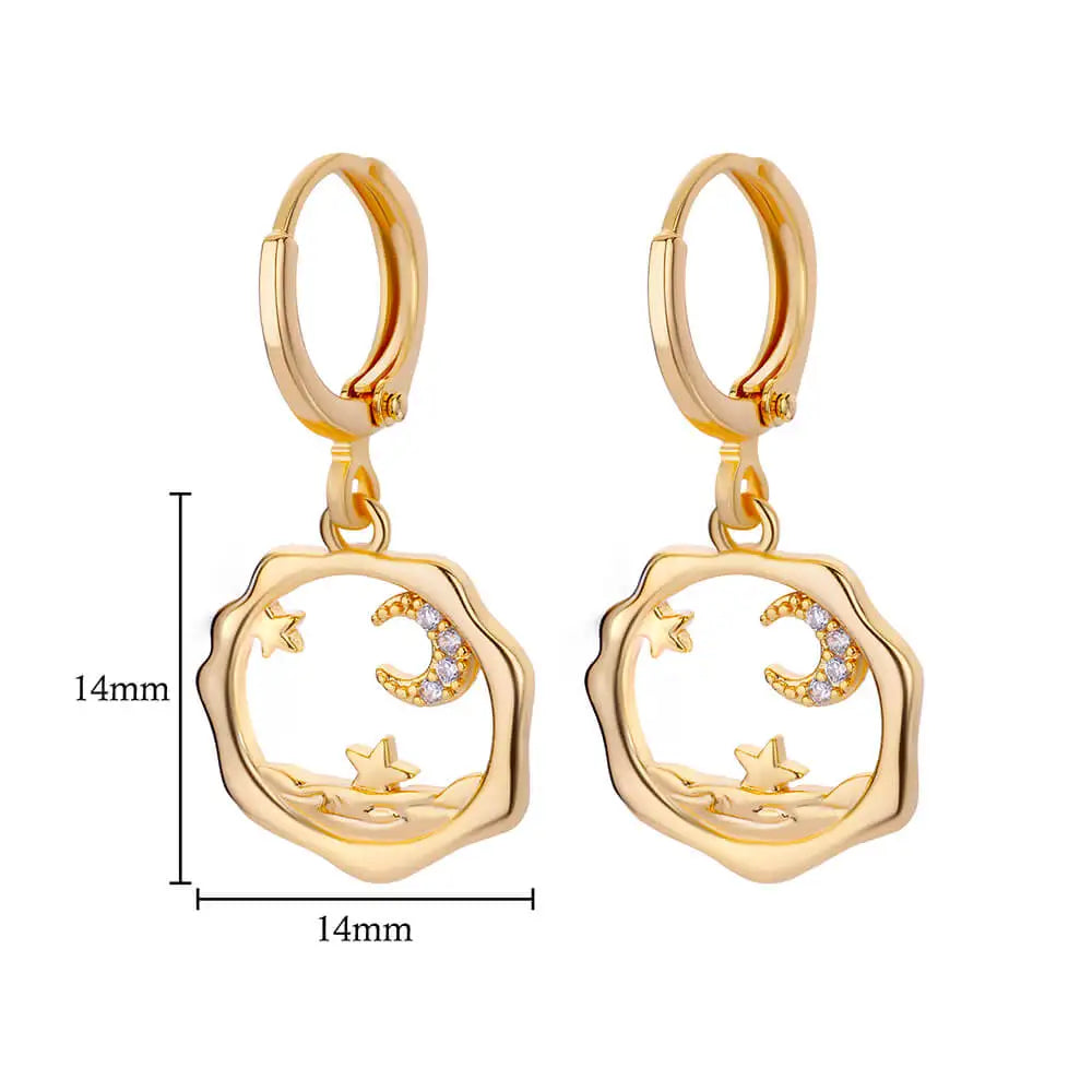✨ Luxury Zircon Heart & Moon Hoop Earrings – Imitation Pearl Stainless Steel Wedding Jewelry 🔷 أقراط دائرية فاخرة بزركون وقلب وهلال – تصميم أنيق مع لؤلؤ صناعي من الستانلس ستيل