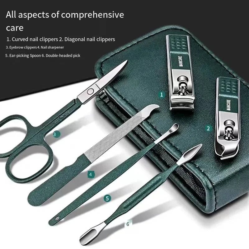 💼 6-Piece High-End Nail Clippers & Manicure Set | طقم فاخر للعناية بالأظافر – 6 أدوات احترافية للرجال والنساء