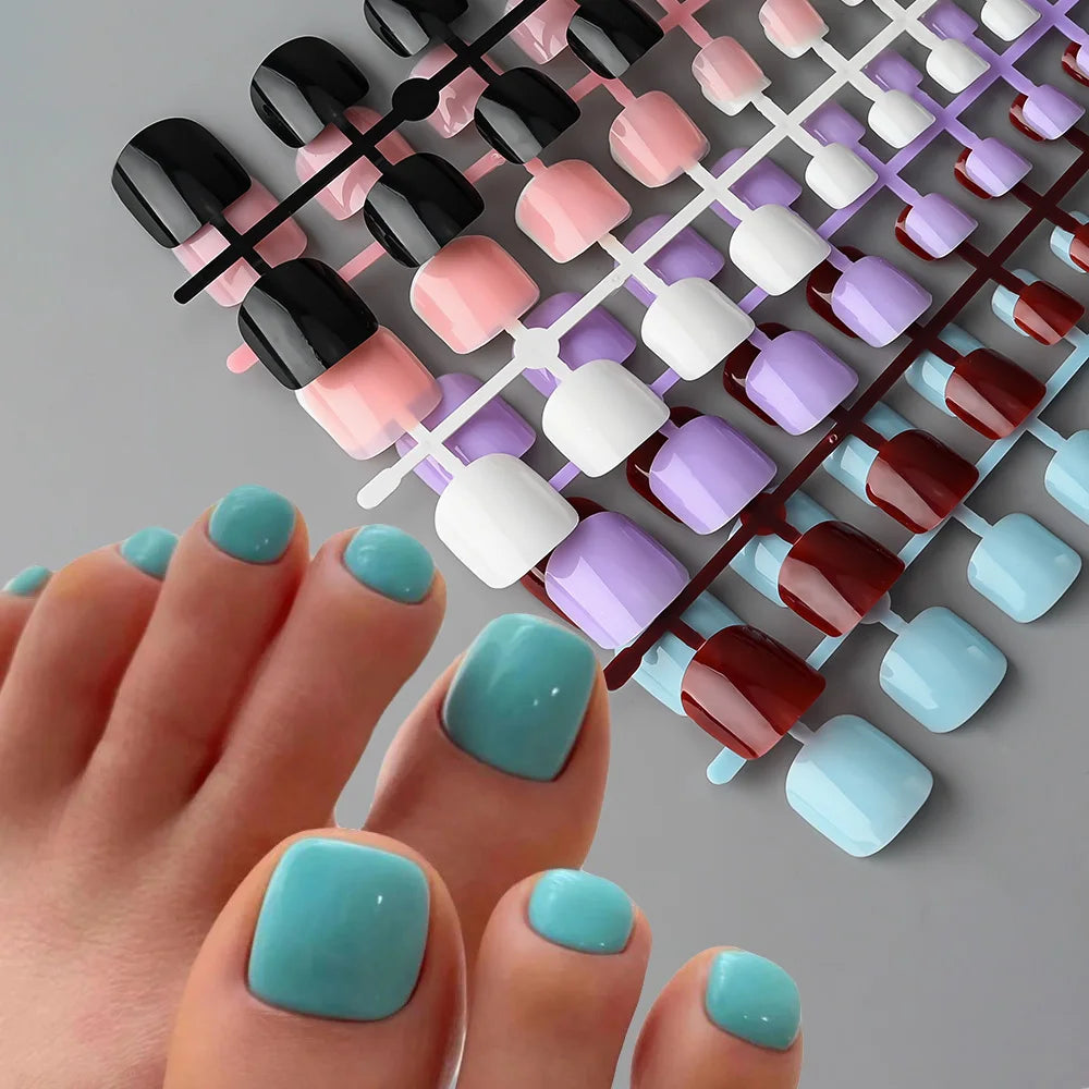 GlossyFit 144pcs Press-On Square Toenails – Full Coverage Glam in 4 Elegant Colors | غلام تو نيل – ١٤٤ ظفر صناعي قصير بتصميم مربع وألوان أنيقة
