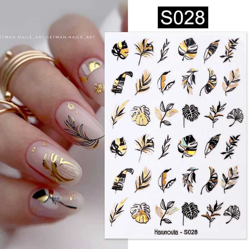 1Pc 3D Nail Sticker Colorful Pattern Press on Nail Decals Wave Gold Ink Blooming Marble Design Slider DIY Nail Art Decorations