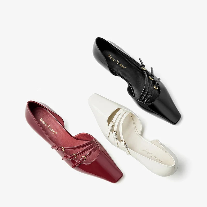 BEAUTODAY Women’s Patent Leather Mary Jane Pumps – Handmade Pointed-Toe Party Shoes with Buckle Straps | حذاء ماري جين نسائي من BEAUTODAY – جلد لامع بطرف مدبب ورباط إبزيم يدوي الصنع للحفلات