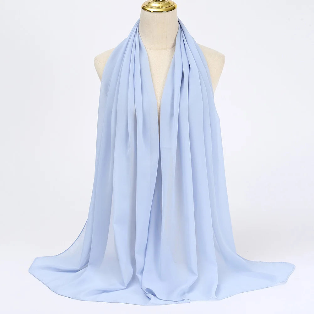 🌙 Muslim Chiffon Hijab Scarf for Women 🧣 – Solid Color Long Head Wrap Lightweight Veil | حجاب شيفون نسائي طويل – شال سادة بألوان أنيقة وخامة خفيفة