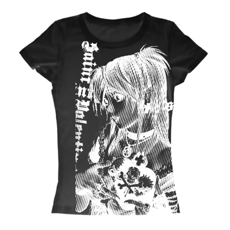 💥 Y2K Anime Streetwear Crop Top 👕 – 90s Vintage Harajuku Print Tee for Women | توب كروب بطبعة أنمي – ستايل هاراجوكو ياباني مستوحى من التسعينات للنساء
