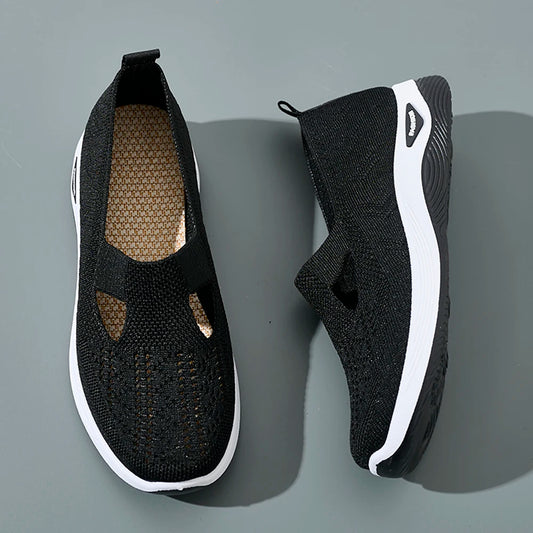 Women’s Mesh Knit Slip-On Sneakers – Lightweight, Breathable, Anti-Slip Flat Shoes | سنيكرز نسائي شبكي بنعل مسطح – خفيف، قابل للتهوية، مضاد للانزلاق وسهل الارتداء