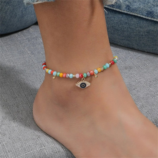 ✨ Turkish Evil Eye Tassel Anklet – Bohemian Lucky Foot Jewelry for Women 🔷 خلخال شرابة بوهيمي بعين الحسود التركية – إكسسوار حظ أنيق للقدم للنساء