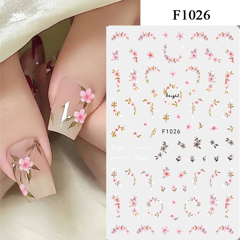 1Pc 3D Nail Sticker Colorful Pattern Press on Nail Decals Wave Gold Ink Blooming Marble Design Slider DIY Nail Art Decorations