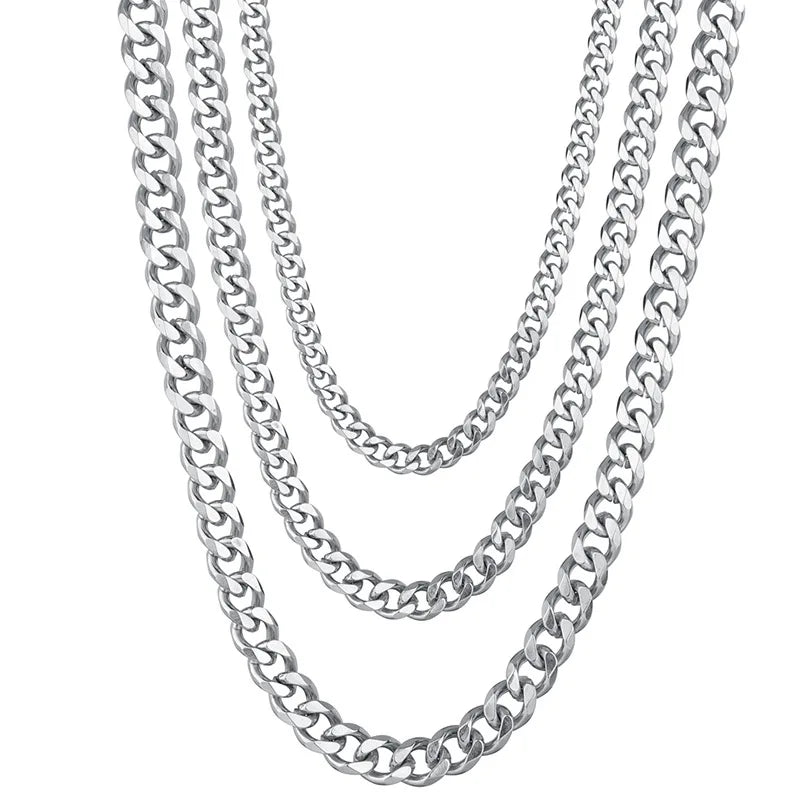 ✨ Stainless Steel Cuban Chain Necklace – 3.5MM/5MM/7MM Gold & Black Punk Style 🔷 سلسلة كوبن ستانلس ستيل للرجال والنساء – ألوان ذهبي وأسود بثلاث سماكات عصرية