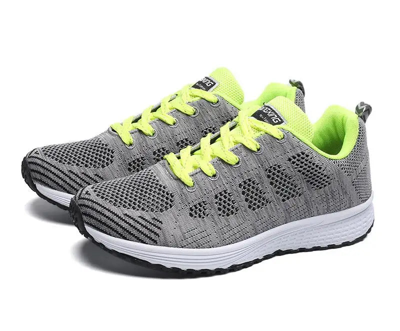 Women’s Fashion Mesh Sneakers – Breathable Flat Vulcanized Gym & Walking Shoes | سنيكرز نسائي شبكي أنيق – أحذية رياضية مسطحة قابلة للتهوية للمشي والتمارين