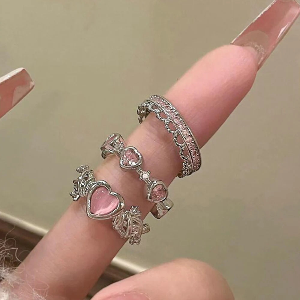 ✨ 2PCS Sparkling Crown Rings – Adjustable Crystal Queen Set for Women & Teens 🔷 طقم خاتمين بتصميم تاج لامع – قابل للتعديل بكريستال أنيق للنساء والمراهقات