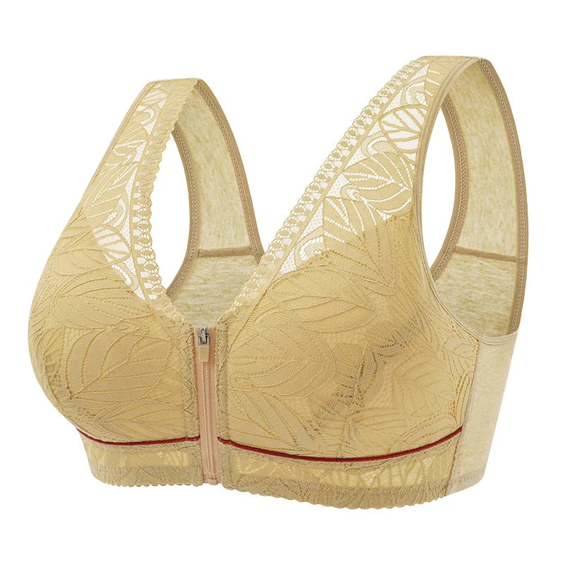 Front Zipper Cotton Lace Bra – Breathable Wireless Tank-Style Bra for Women, Large Size | سوتيان نسائي قطني بسحاب أمامي – مريح بدون سلك، بتصميم تانك ودانتيل، متوفر بمقاسات كبيرة