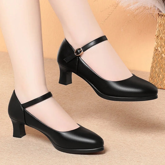 5cm Heels Comfortable Work Pumps – Non-Slip Black Office Shoes for Women, Size 35–40 | حذاء كعب 5 سم نسائي للعمل – أسود مريح وغير قابل للانزلاق للمضيفات والموظفات، المقاسات من 35 إلى 40