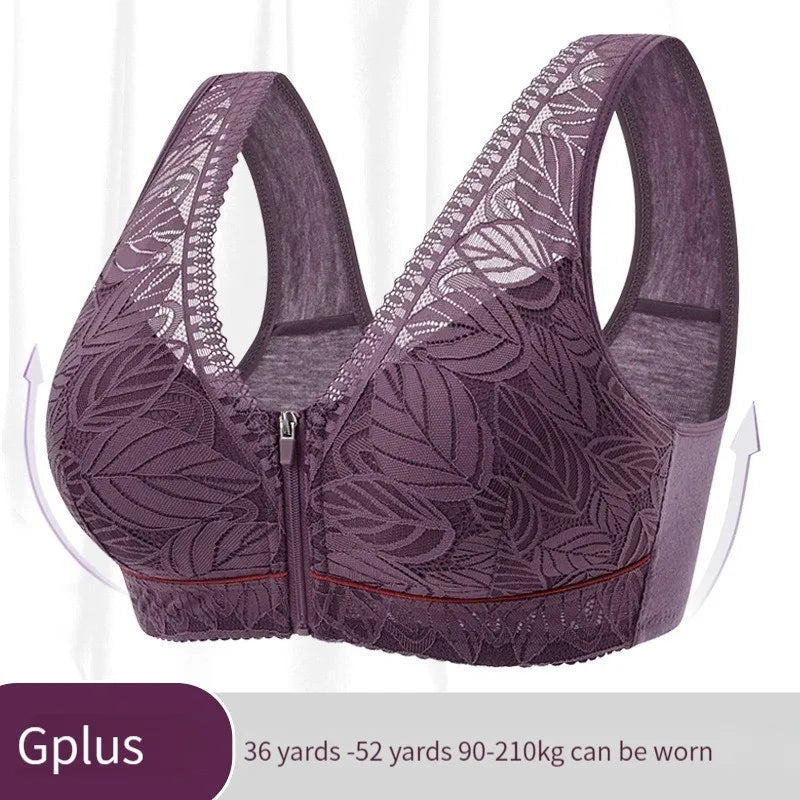 Front Zipper Cotton Lace Bra – Breathable Wireless Tank-Style Bra for Women, Large Size | سوتيان نسائي قطني بسحاب أمامي – مريح بدون سلك، بتصميم تانك ودانتيل، متوفر بمقاسات كبيرة