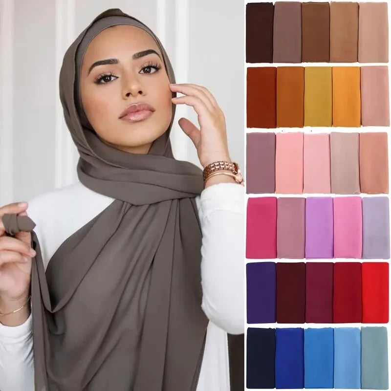 🌙 Muslim Chiffon Hijab Scarf for Women 🧣 – Solid Color Long Head Wrap Lightweight Veil | حجاب شيفون نسائي طويل – شال سادة بألوان أنيقة وخامة خفيفة