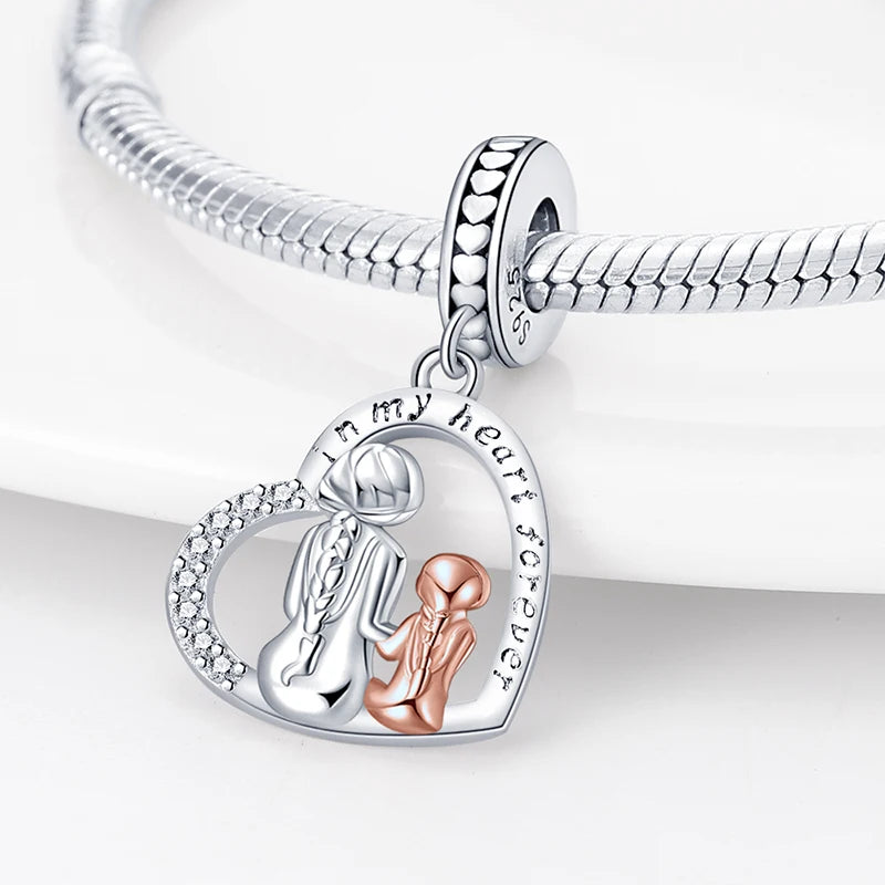 ✨ 925 Sterling Silver Mom & Daughter Heart Charm – Fits Pandora Bracelets 🔷 تعليقة قلب للأم والابنة من الفضة الإسترلينية 925 – مناسبة لأساور باندورا