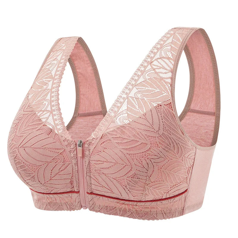 Front Zipper Cotton Lace Bra – Breathable Wireless Tank-Style Bra for Women, Large Size | سوتيان نسائي قطني بسحاب أمامي – مريح بدون سلك، بتصميم تانك ودانتيل، متوفر بمقاسات كبيرة