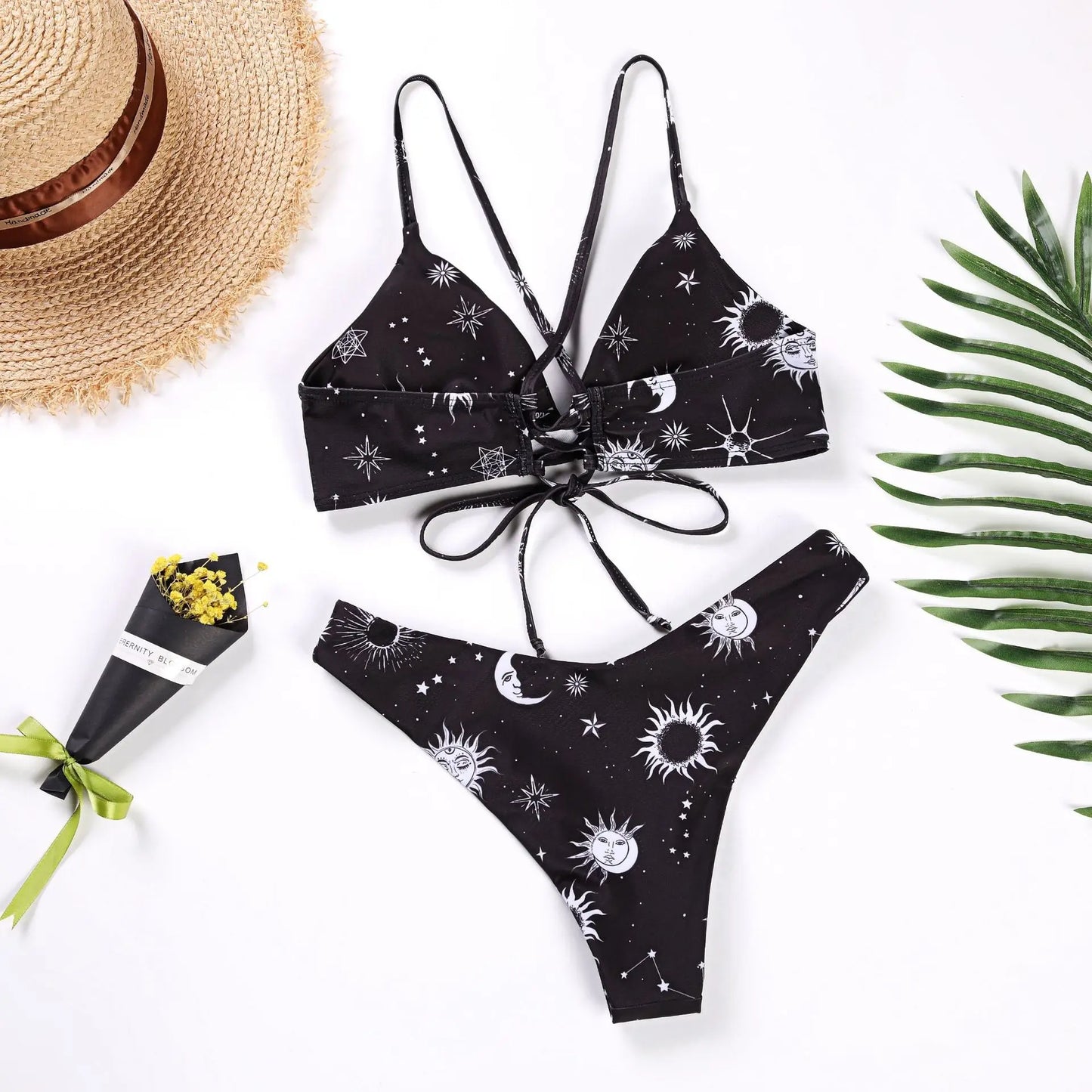 🌻 Sunflower Push-Up Bikini Set – Bandage Style Swimsuit 2025 | بكيني عباد الشمس بوش أب نسائي 2025 – تصميم حبال أنيق ومبطن لإطلالة جريئة على الشاطئ