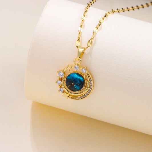 🌟 New Dream Planet Series Earth Necklace for Women 🌙 – Trendy Stainless Steel Clavicle Chain Jewelry | عقد نسائي من سلسلة كوكب الأرض – سلسلة فضية من الستانلس ستيل موضة 2025