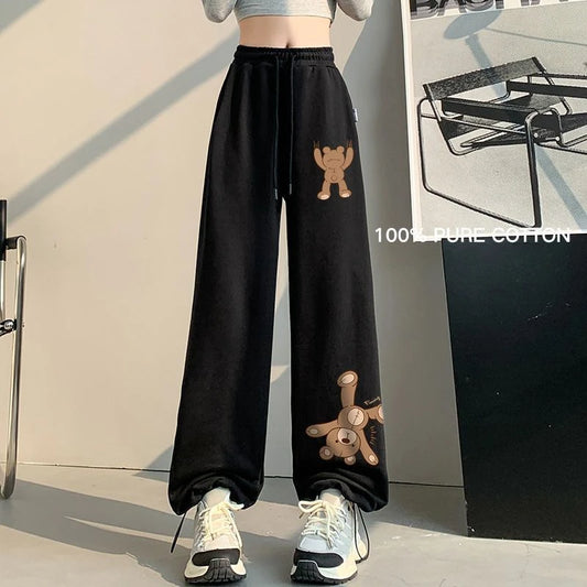 Disney Lotso Women’s Wide-Leg Pants – Cute Cartoon Straight Trousers for Fall/Winter Casual & Streetwear | بنطال نسائي واسع الساق من ديزني بشخصية Lotso – تصميم كرتوني لطيف للخريف والشتاء بأسلوب كاجوال وعصري