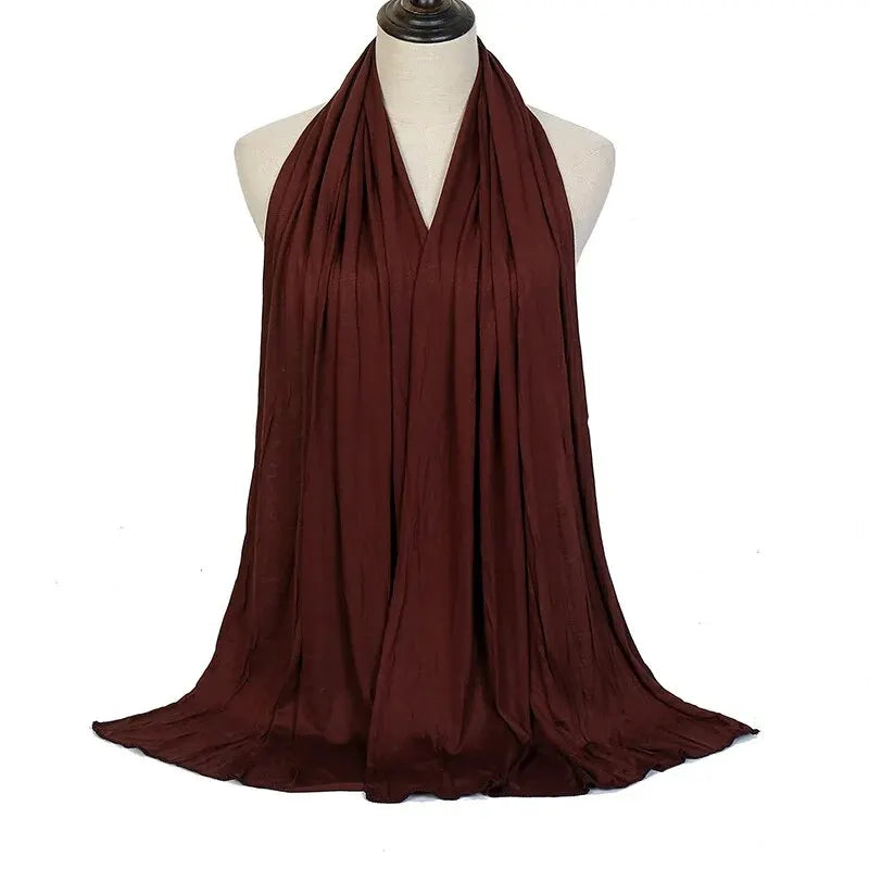 🌙 Modal Cotton Jersey Hijab Scarf 🧣 – Soft Plain Long Head Wrap for Women (170x60cm) | حجاب شيفون قطني ناعم – شال طويل سادة بربطة مرنة للنساء (170×60 سم)